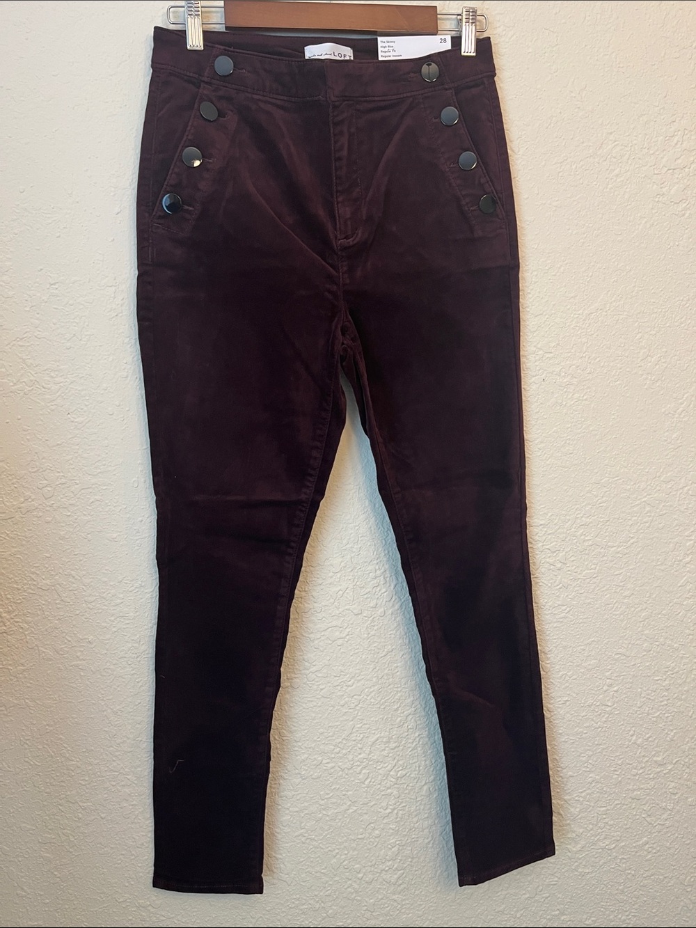 LOFT Skinny Corduroy Pants in Dark Burgundy